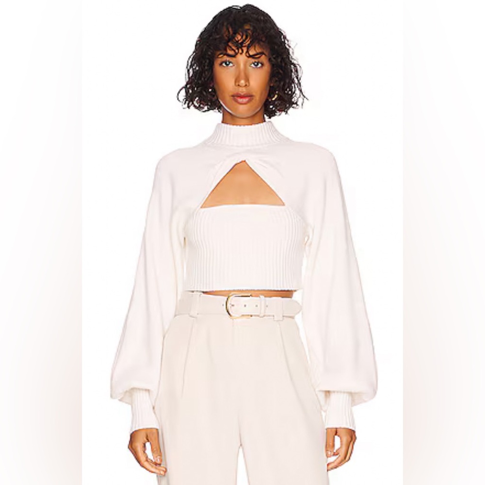Significant Other Lia Crop Top Sweater Knit Balloon Sleeves Cut Out